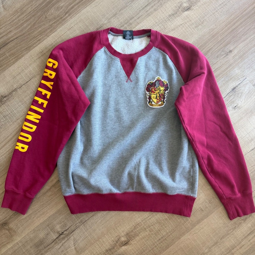 Harry Potter Gryffindor Sweatshirt Universal Studios Raglan Grey Maroon XL